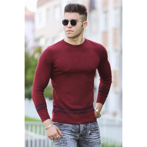 Madmext Maroon Crewneck Knitwear 4358 - Bordo