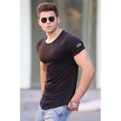 Madmext Men Ripped Black T-shirt 2883 - Siyah