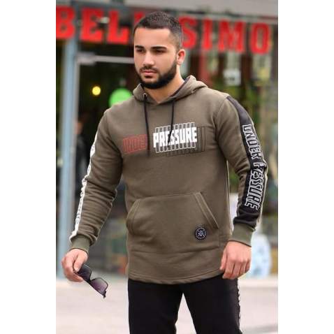 Kapşonlu Baskılı Sweatshirt Haki 2799 - Haki