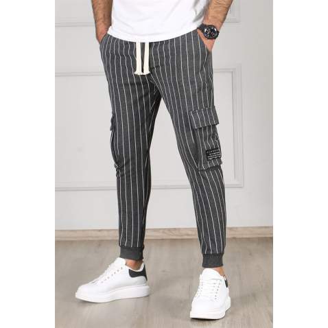 Madmext Anthracite Pocket Detailed Striped Jogger Pants 4818 - Antrasit