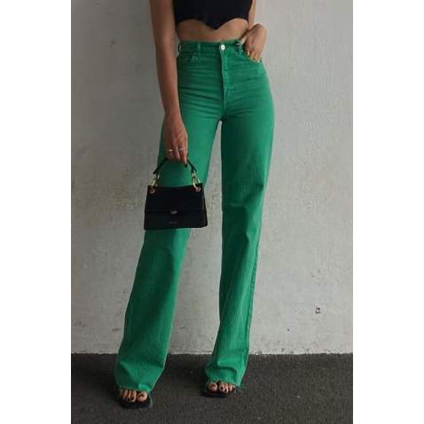 Mad Girls Green Palazzo Jeans Mg1189 - Yeşil