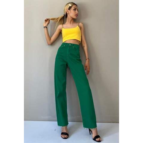 Mad Girls Green Palazzo Jeans Mg1189 - Yeşil