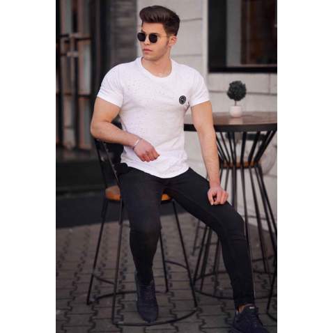 Madmext Men Ripped White T-shirt T4002 - Beyaz