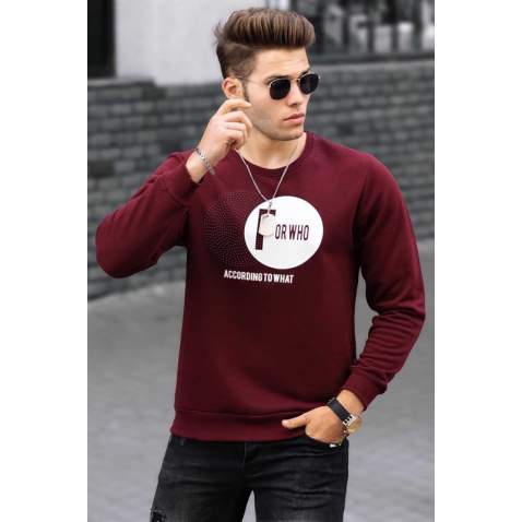 Madmext Claret Red Printed Crew-Neck Sweatshirt 4756 - Bordo