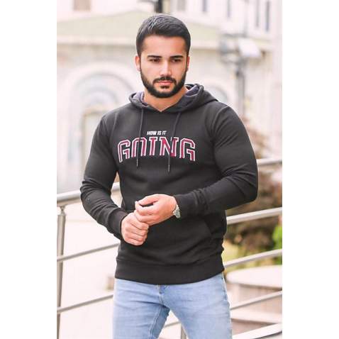 Siyah Baskılı Kapşonlu Sweatshirt 2667 - Siyah