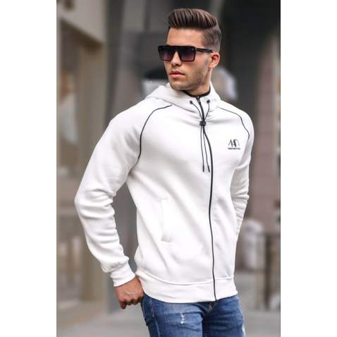 White Hooded Zip-Down Sweatshirt 4701 - Beyaz