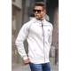 White Hooded Zip-Down Sweatshirt 4701 - Beyaz