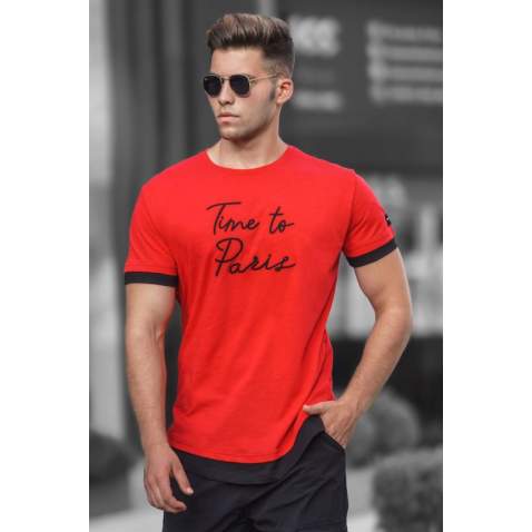 Madmext Embroided Men Red T-shirt 4561 - Kırmızı