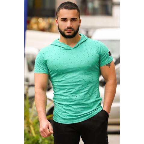 Madmext Green Rapped T-shirt with Hood for Men 3069 - Yeşil