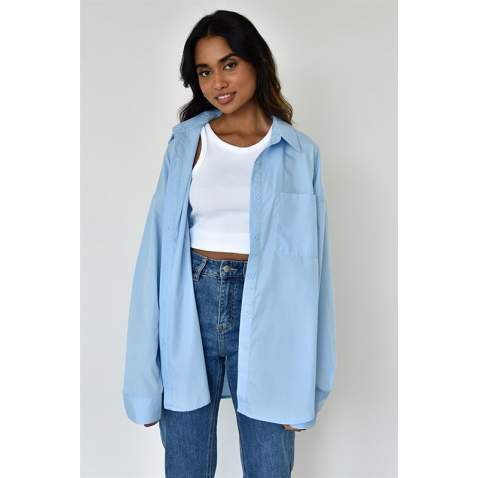 Blue Oversize Basic Poplin Shirt MG1530 - Mavi