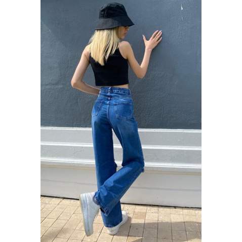 Mad Girls Straight Leg Ripped Blue Jeans Mg1153 - Mavi