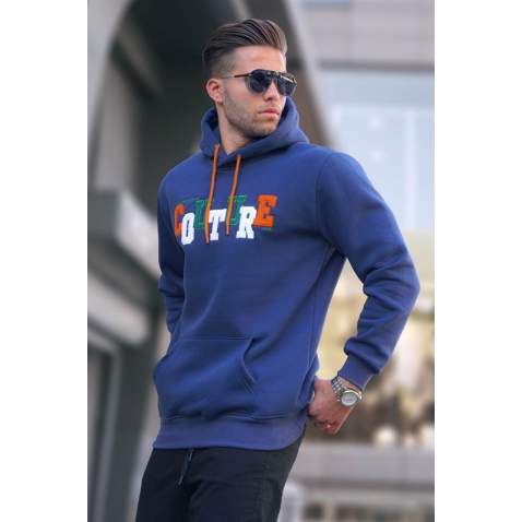 Lacivert Kapüşonlu Nakışlı Sweatshirt 6029 - Lacivert