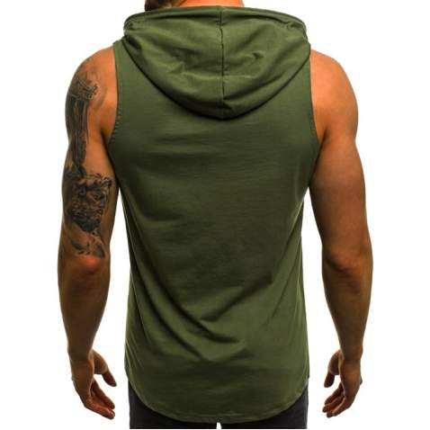 Madmext Men Khaki Hoodie Vest 2563 - Haki