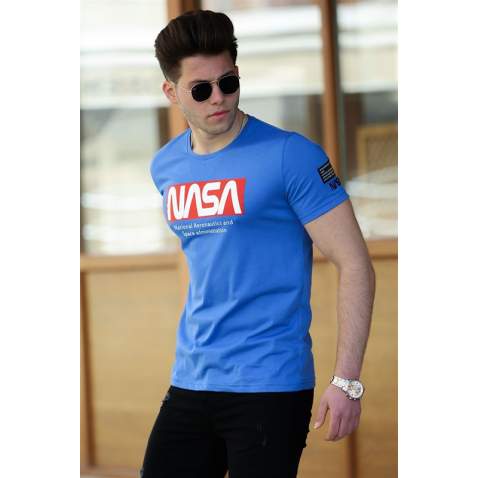 Madmext Blue Nasa T-shirt for Men 4526 - Saks