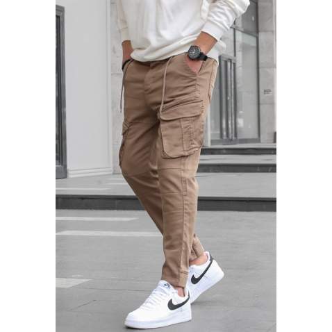 Slim Fit Camel Cargo Trousers For Men 5714 - Camel