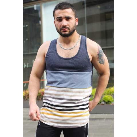 Madmext Two-Tone T-shirt for Men 3086 - Lacivert