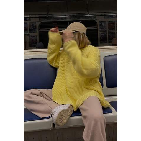 Mad Girls Oversize Yellow Sweater MG1297 - Sarı