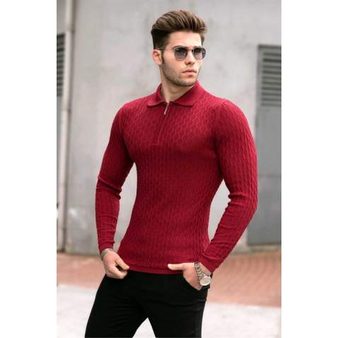 Madmext Bordo Polo Yaka Kazak 4713 - Bordo