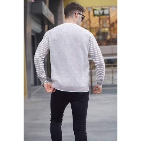 Gray Round Neck Knitwear Sweater 5766 - Kemik rengi