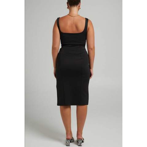 Mad Girls Plain Black Midi Dress MG1423 - Siyah