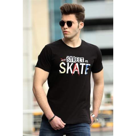 Madmext Black Printed T-shirt for Men 4548 - Siyah