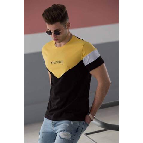 Madmext Black Two-Tone T-shirt for Men 4476 - Siyah