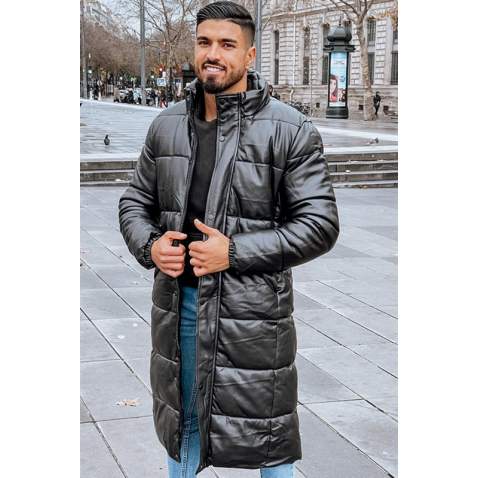 Men Black Long Puffer Jacket - Siyah