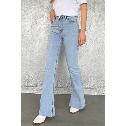 Women Ice Blue Bell Bottom Cut Jeans MG1518 - Buz mavisi