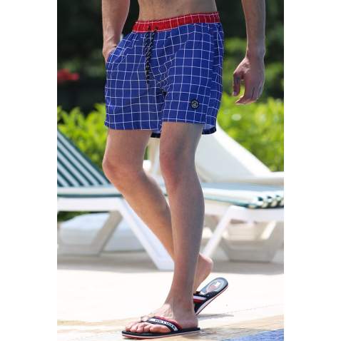 Madmext Navy Blue Check Swim Wear Short 4258 - Lacivert