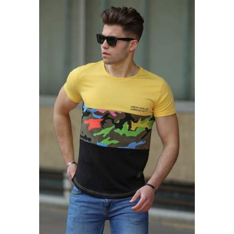 Madmext Three-Tone T-shirt for Men 3003 - Sarı