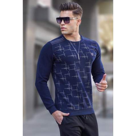 Navy Blue Designed Knitwear Sweater 5968 - Lacivert