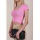 Women Buttoned Pink Crop T-Shirt - Pembe