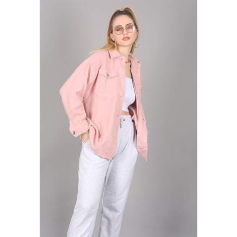 Mad Girls Oversize Soft Pink Woolen Jacket Mg1199 - Pudra