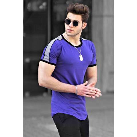 Madmext Men Shoulder Stripe Purple T-shirt 4101 - Mor