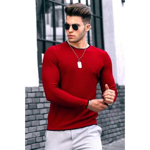 Madmext Red Crew Neck Men Knitwear Jumper 4637 - Kırmızı