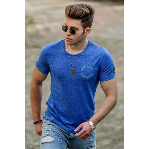 Madmext Navy Blue Printed T-shirt for Men 4503 - Lacivert