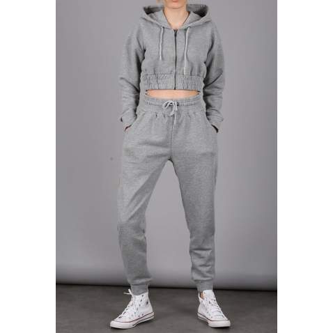 Mad Girls Grey Tracksuit With Hooded MG091 - Gri