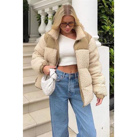 Beige Oversize Fur Jacket MG1371 - Bej