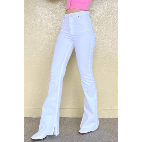 Women White Bell Bottom Cut Jeans MG1518 - Beyaz