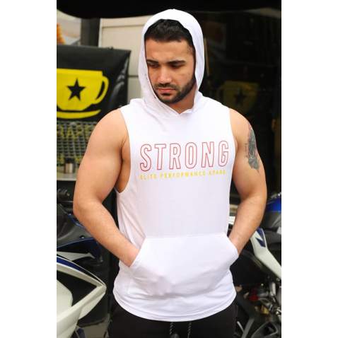 Sleeveless T-Shirt In Hooded White 2992 - Beyaz