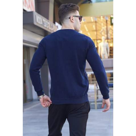 Navy Blue Designed Knitwear Sweater 5968 - Lacivert