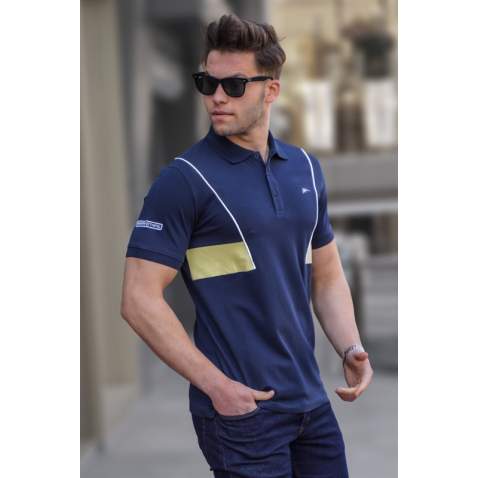 Madmext Men Striped Navy Blue Polo T-shirt 5243 - Lacivert