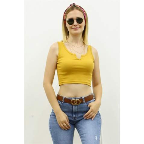 Mad Girls Yellow Crop Top MG362 - Sarı