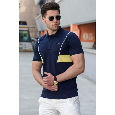 Madmext Men Striped Navy Blue Polo T-shirt 5243 - Lacivert