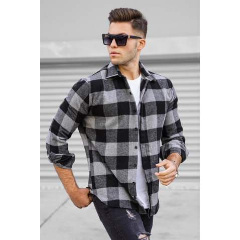 Madmext Men Plaid Smoke Gray Shirt 4664 - Gri