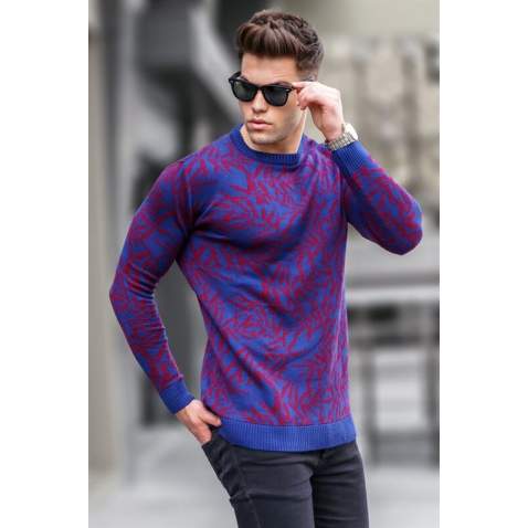 Light Navy Blue Designed Knitwear Sweater 5767 - Açık lacivert