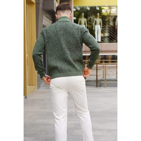 Light Khaki Designed Knitted Sweater 5765 - Açık haki