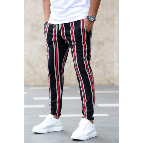 Madmext Maroon Striped Sweatpants 4086 - Bordo