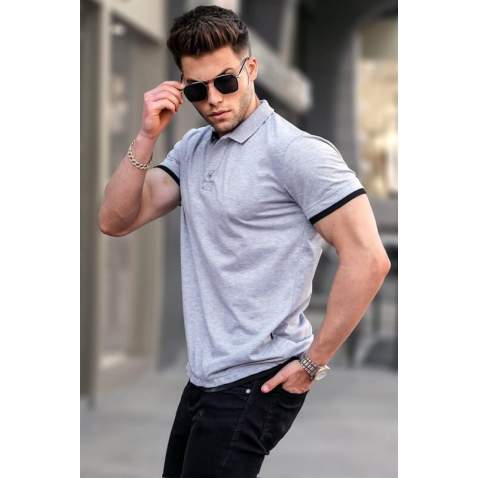 Men Basic Gray Polo T-Shirt 5885 - Gri