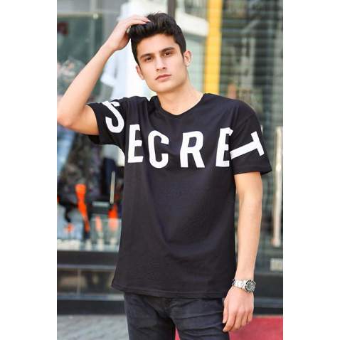 Madmext Black Printed T-shirt for Men 3034 - Siyah